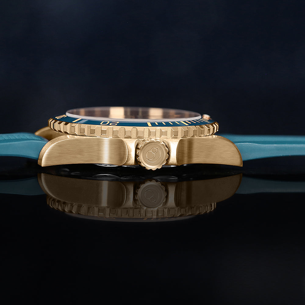 BODERRY - SEATURTLE.OCEAN - Bronze Automatic Diver Watch | Sea Blue/FKM Rubber