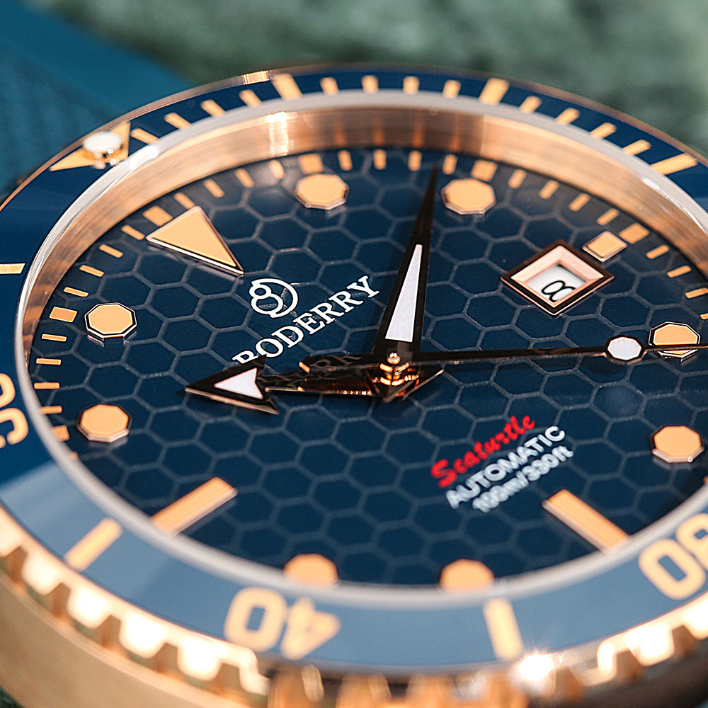 BODERRY - SEATURTLE.OCEAN - Bronze Automatic Diver Watch | Sea Blue/FKM Rubber