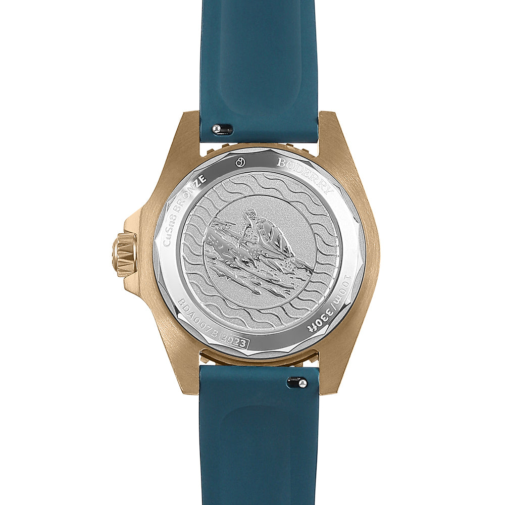 BODERRY - SEATURTLE.OCEAN - Bronze Automatic Diver Watch | Sea Blue/FKM Rubber