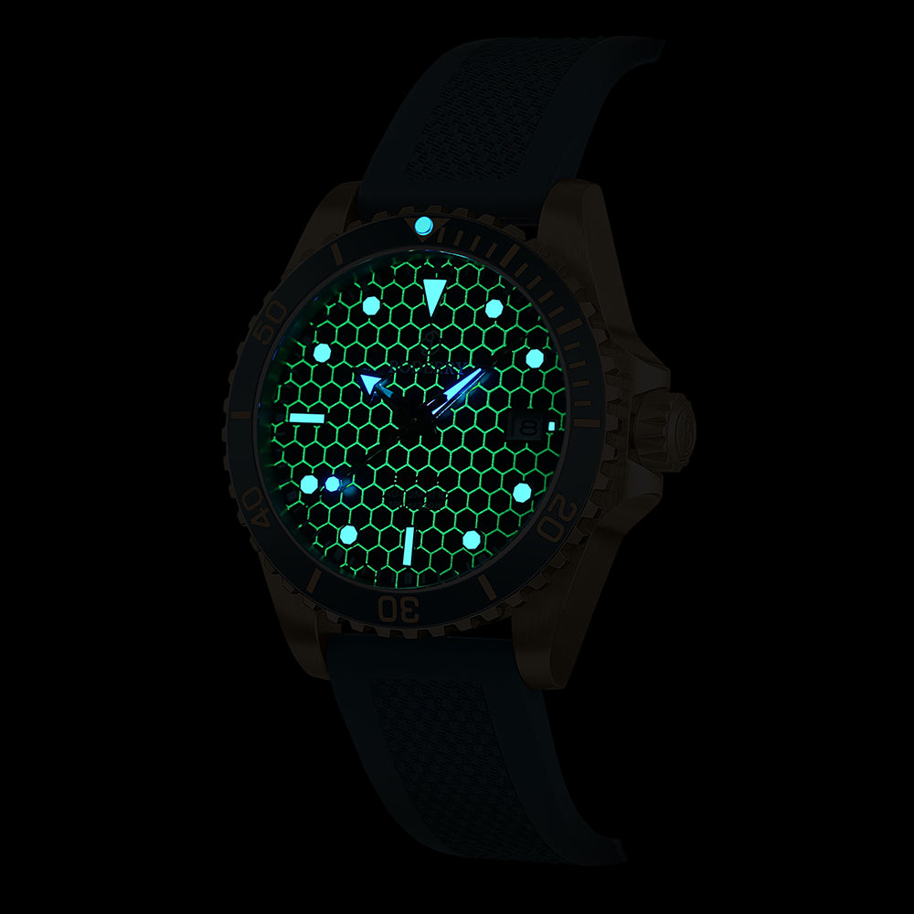 BODERRY - SEATURTLE.OCEAN - Bronze Automatic Diver Watch | Sea Blue/FKM Rubber