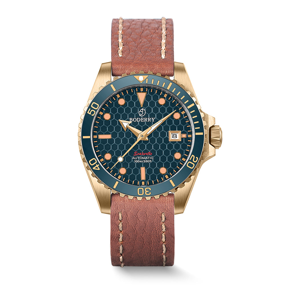 BODERRY - SEATURTLE.OCEAN - Bronze Automatic Diver Watch | Sea Blue