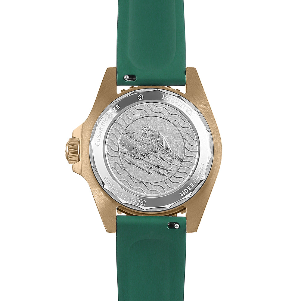 BODERRY - SEATURTLE.OCEAN - Bronze Automatic Diver Watch | Turtle Green/FKM Rubber