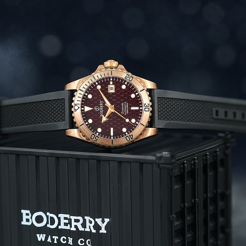 BODERRY - SEATURTLE.OCEAN - Bronze Automatic Diver Watch | Red/FKM Rubber