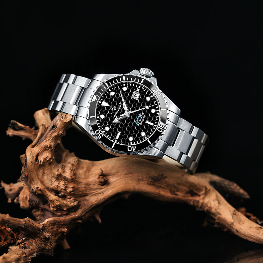 BODERRY - SEATURTLE.OCEAN - Automatic Titanium Diver Watch | Black/Ti-bracelet