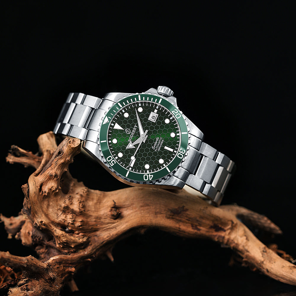 BODERRY - SEATURTLE.OCEAN - Automatic Titanium Diver Watch | Green/Ti-bracelet