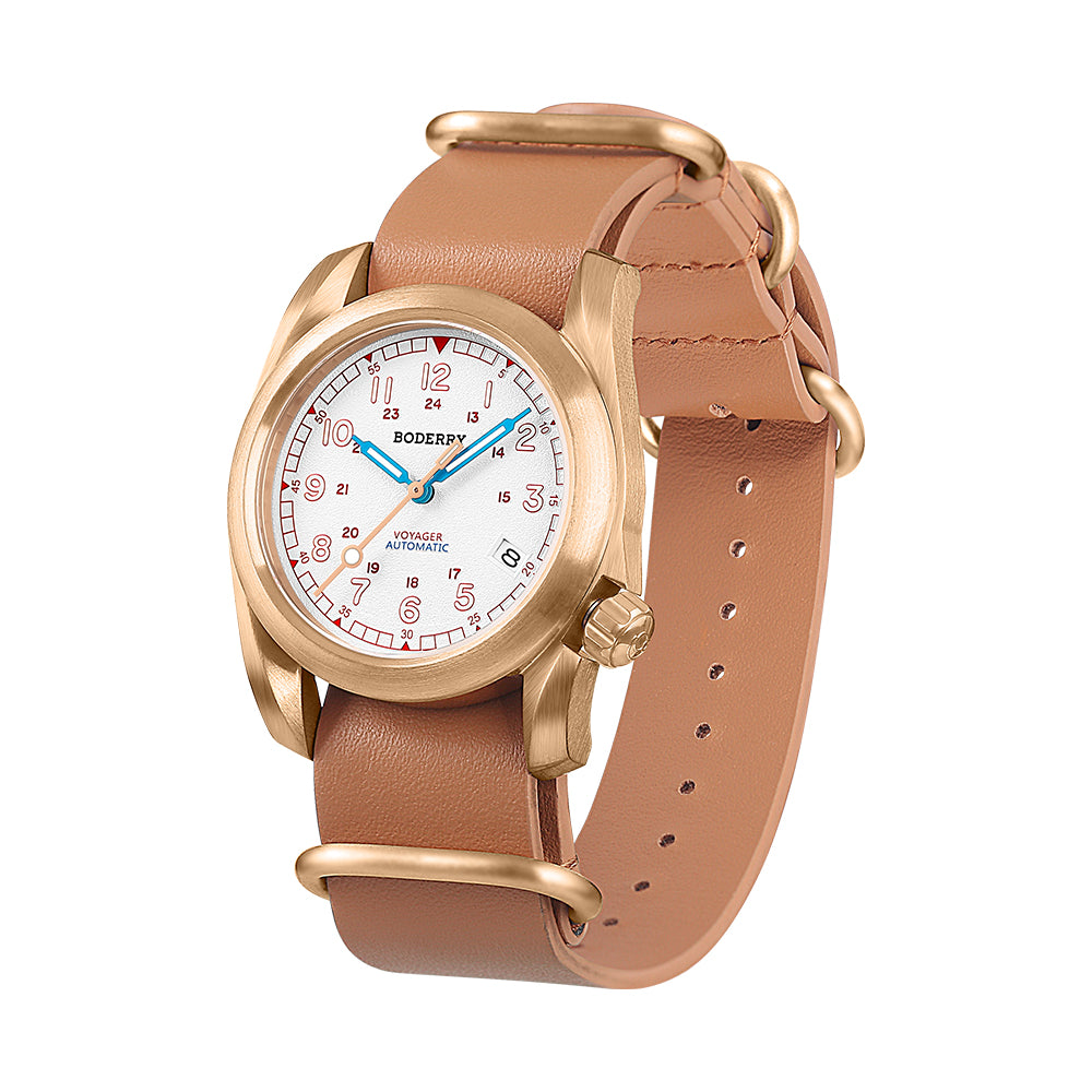 BODERRY - VOYAGER - Bronze Automatic Field Watch | White