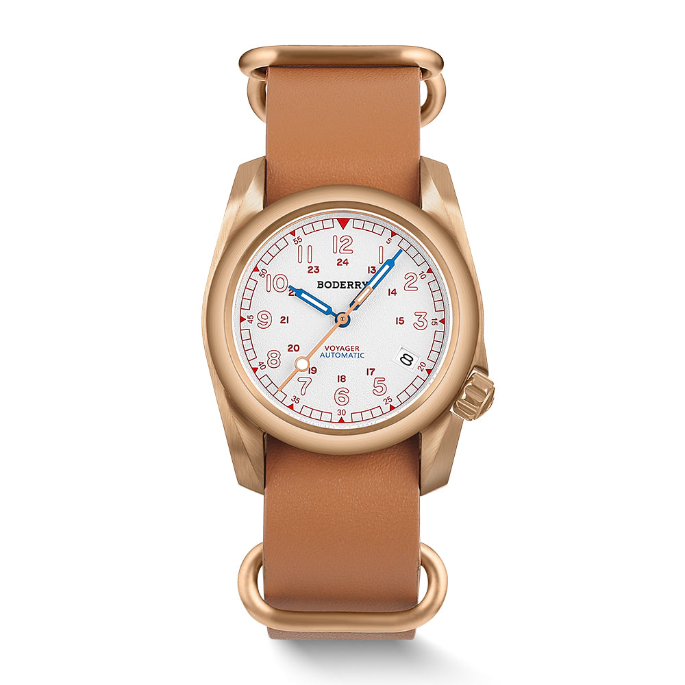 BODERRY - VOYAGER - Bronze Automatic Field Watch | White