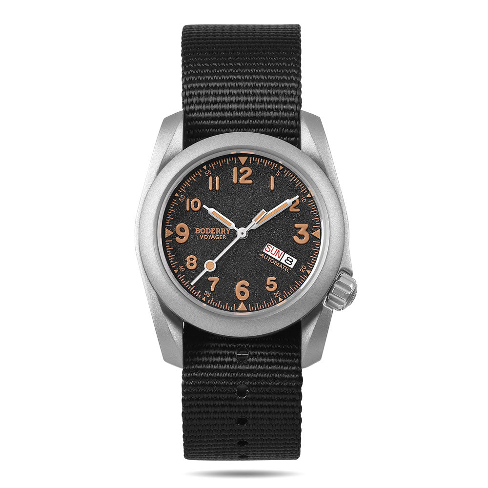 BODERRY - VOYAGER - Titanium Automatic Field Watch | Volcanic Gray-Day,Date