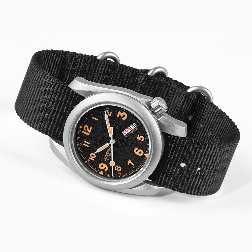 BODERRY - VOYAGER - Titanium Automatic Field Watch | Volcanic Gray-Day,Date