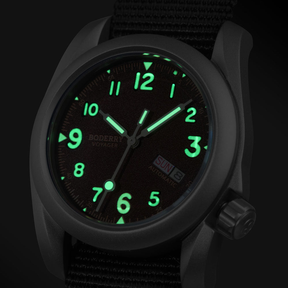 BODERRY - VOYAGER - Titanium Automatic Field Watch | Volcanic Gray-Day,Date