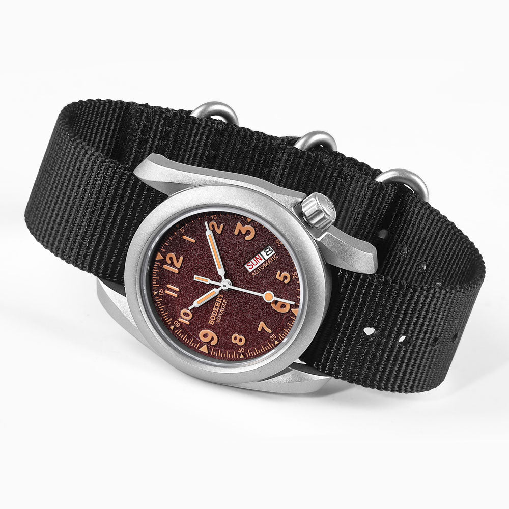 BODERRY - VOYAGER - Titanium Automatic Field Watch | Claret-Day,Date