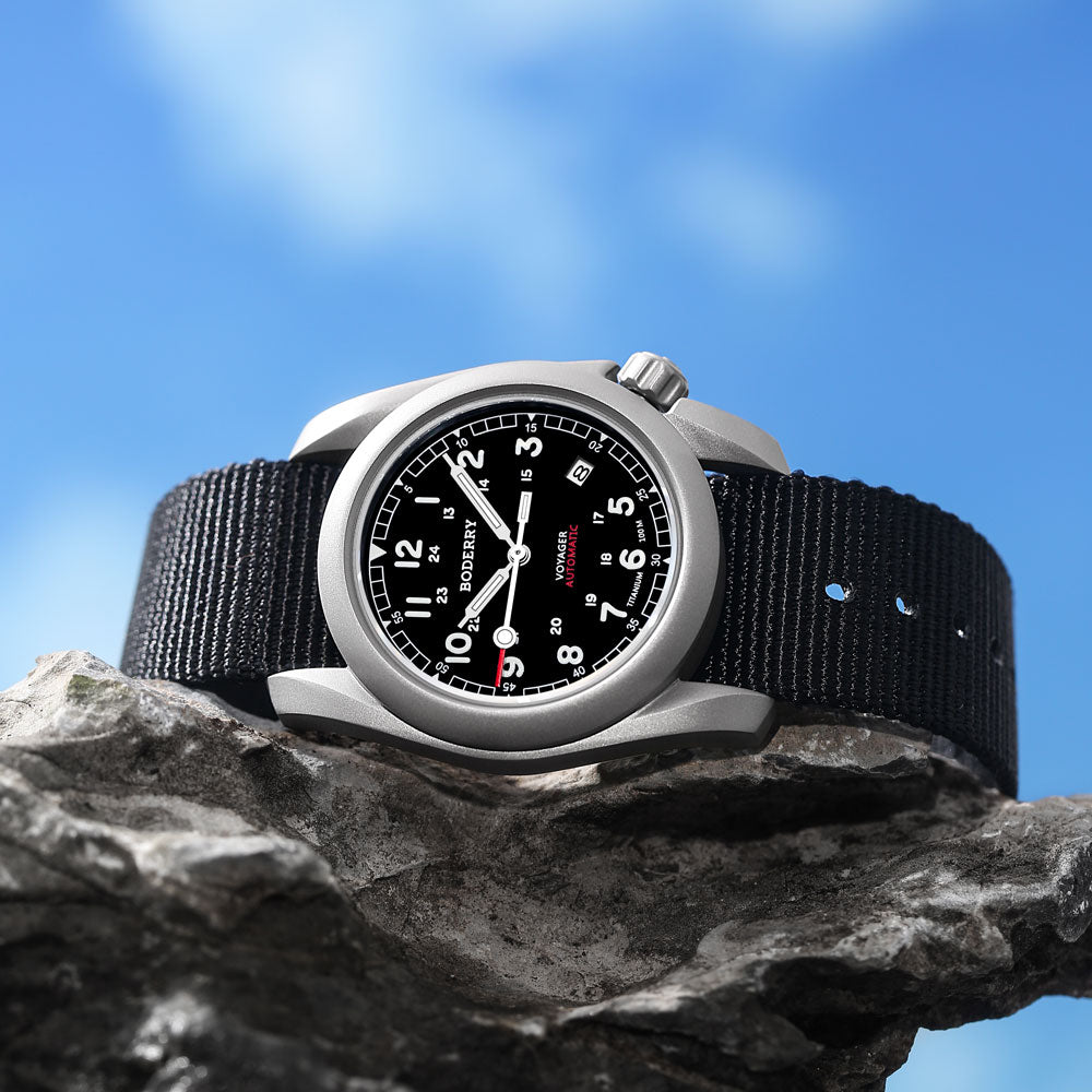 BODERRY - VOYAGER - Titanium Automatic Field Watch | Black