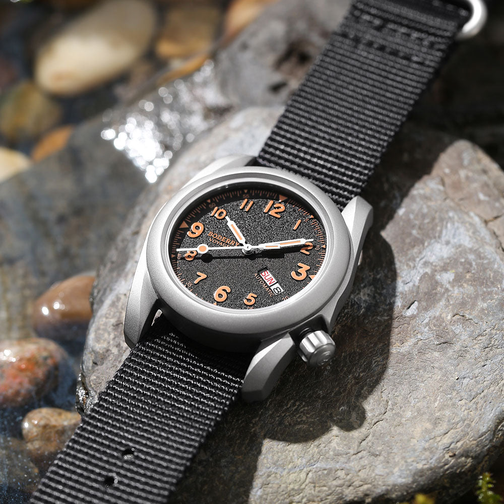 BODERRY - VOYAGER - Titanium Automatic Field Watch | Volcanic Gray-Day,Date