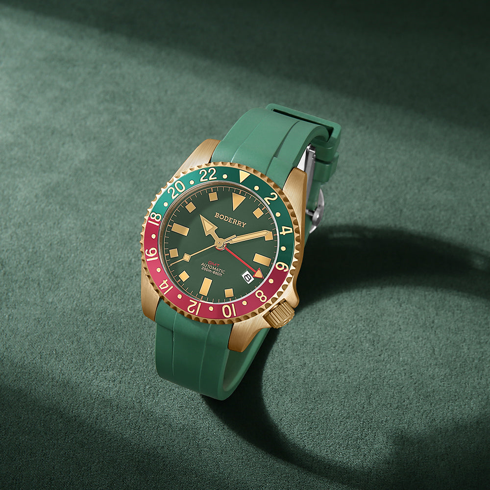 BODERRY - ADMIRAL GMT - Bronze Automatic Diver Watch | Green