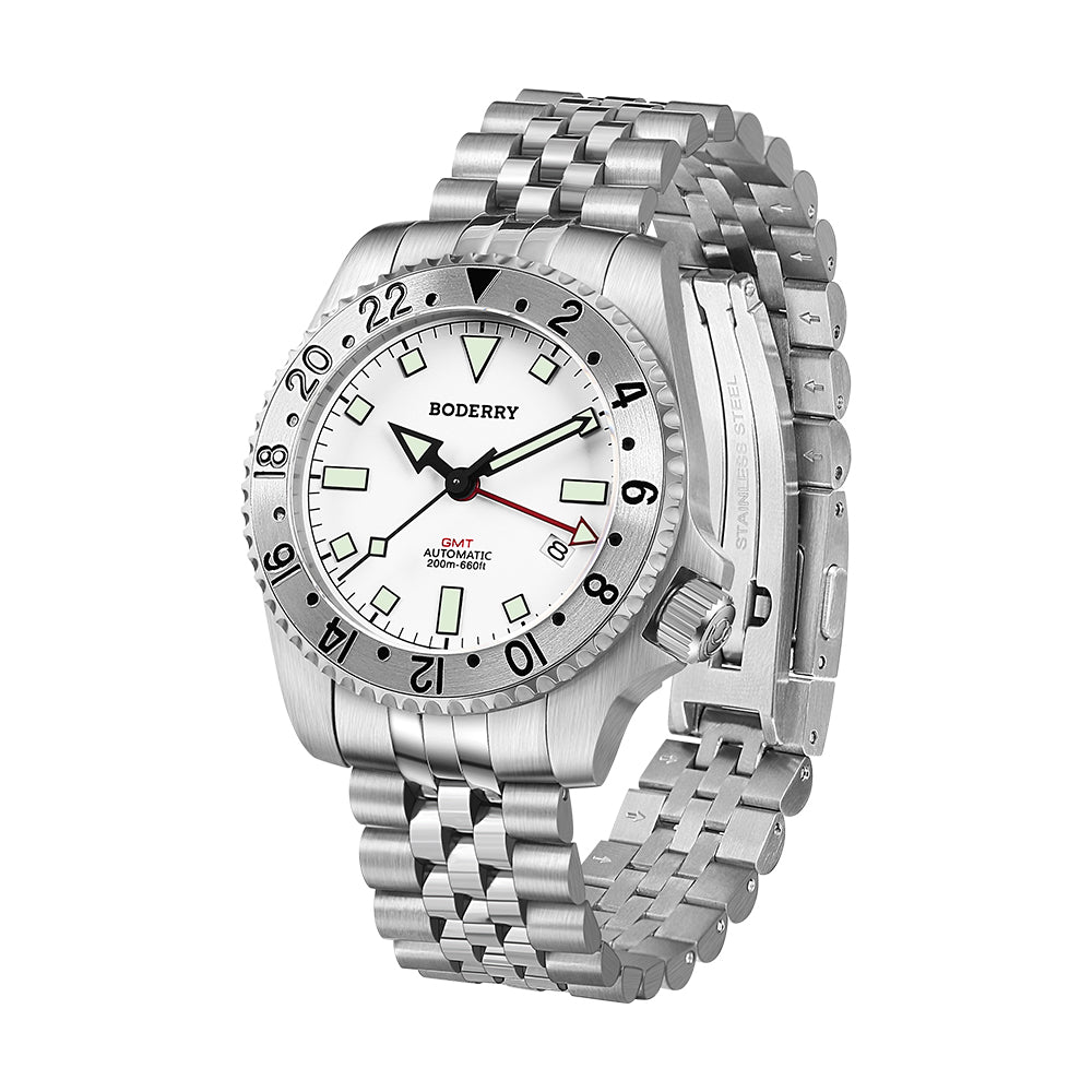 BODERRY - ADMIRAL GMT - Titanium Automatic Diver Watch | White-Ti