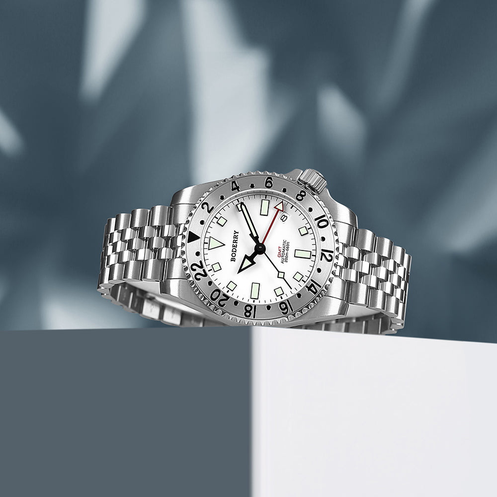 BODERRY - ADMIRAL GMT - Titanium Automatic Diver Watch | White-Ti