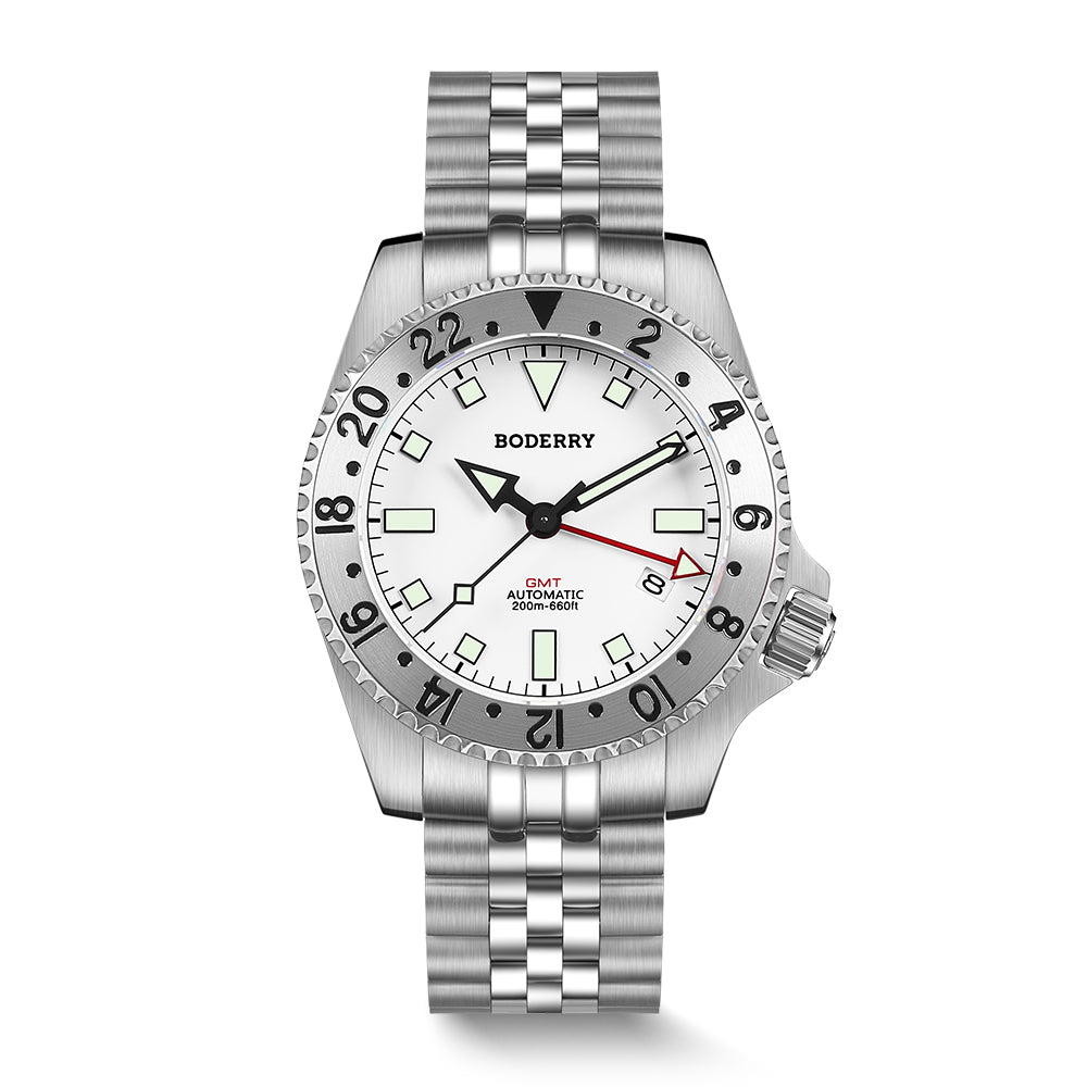 BODERRY - ADMIRAL GMT - Titanium Automatic Diver Watch | White-Ti