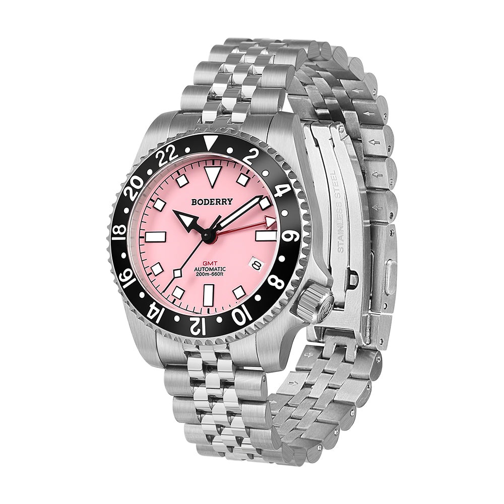 BODERRY - ADMIRAL GMT - Titanium Automatic Diver Watch | Pink-(Ceramic Bezel)
