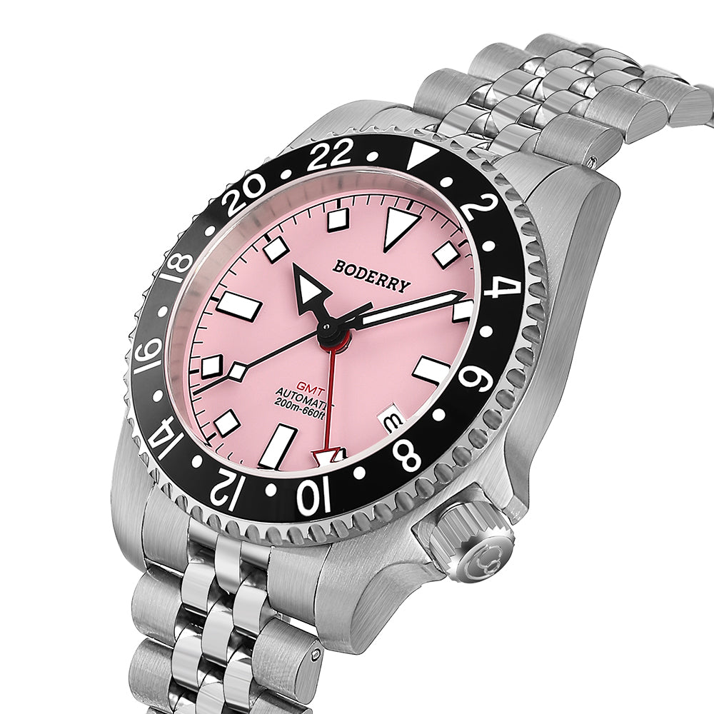 BODERRY - ADMIRAL GMT - Titanium Automatic Diver Watch | Pink-(Ceramic Bezel)