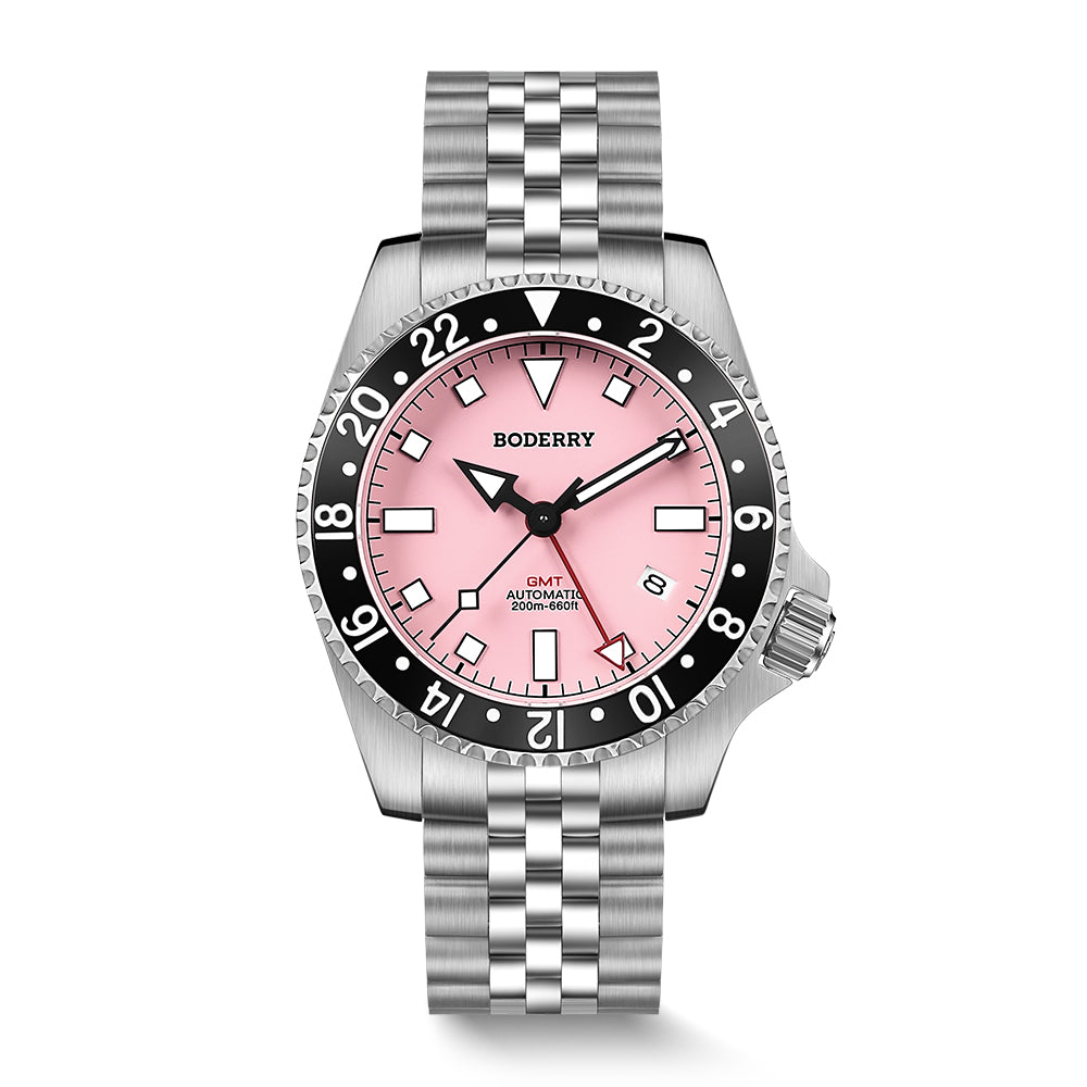BODERRY - ADMIRAL GMT - Titanium Automatic Diver Watch | Pink-(Ceramic Bezel)