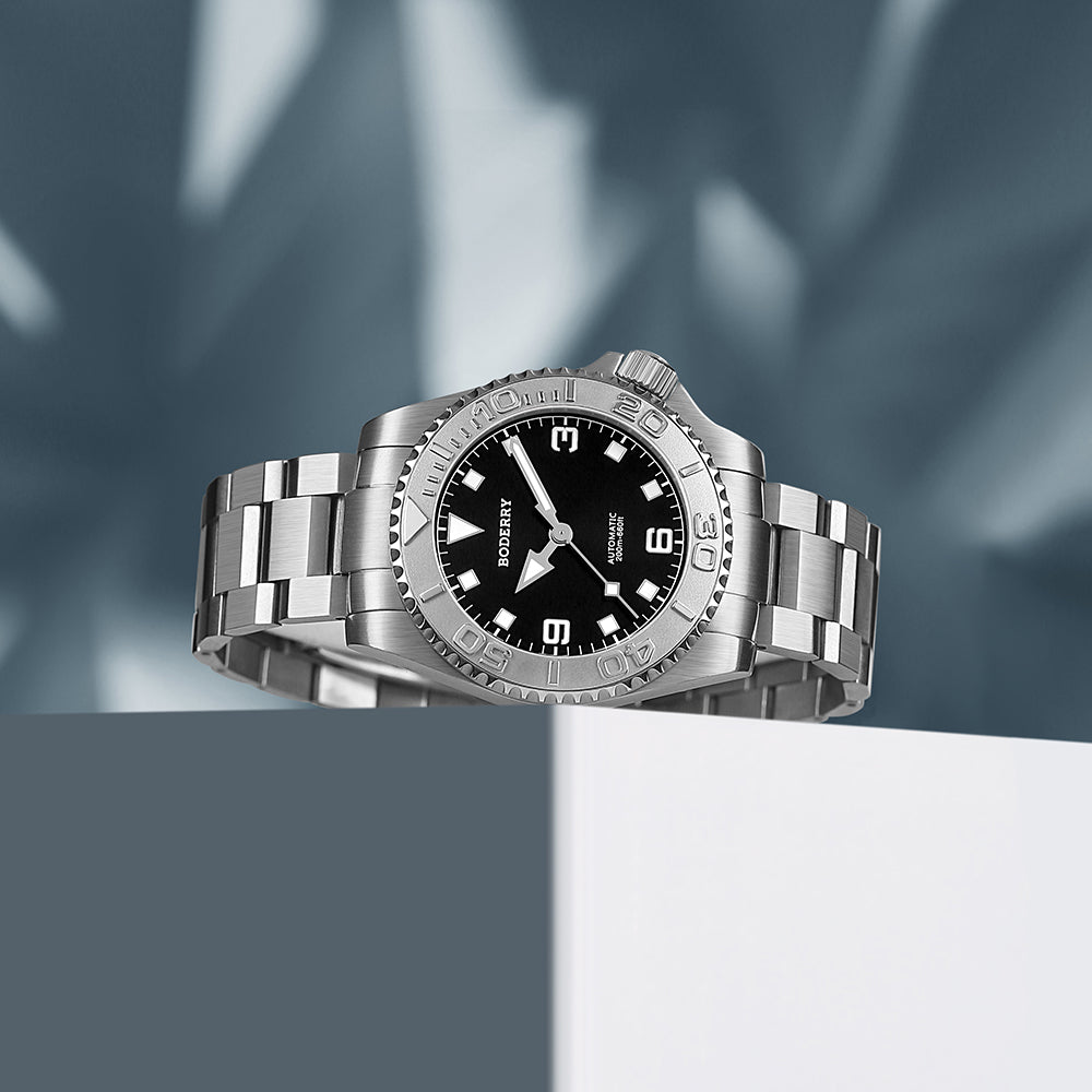 BODERRY - ADMIRAL No-Date - Titanium Automatic Diver Watch | Jet Black