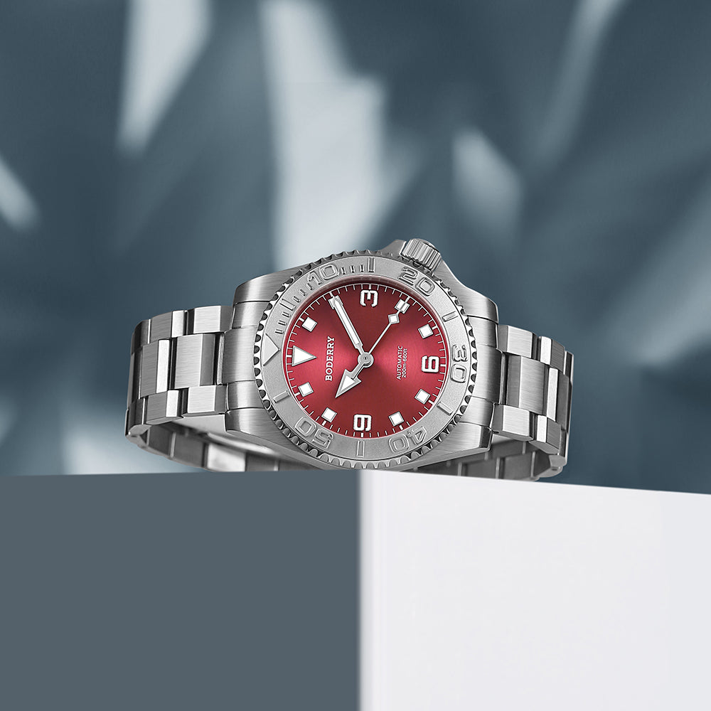 BODERRY - ADMIRAL No-Date - Titanium Automatic Diver Watch | Coral Red
