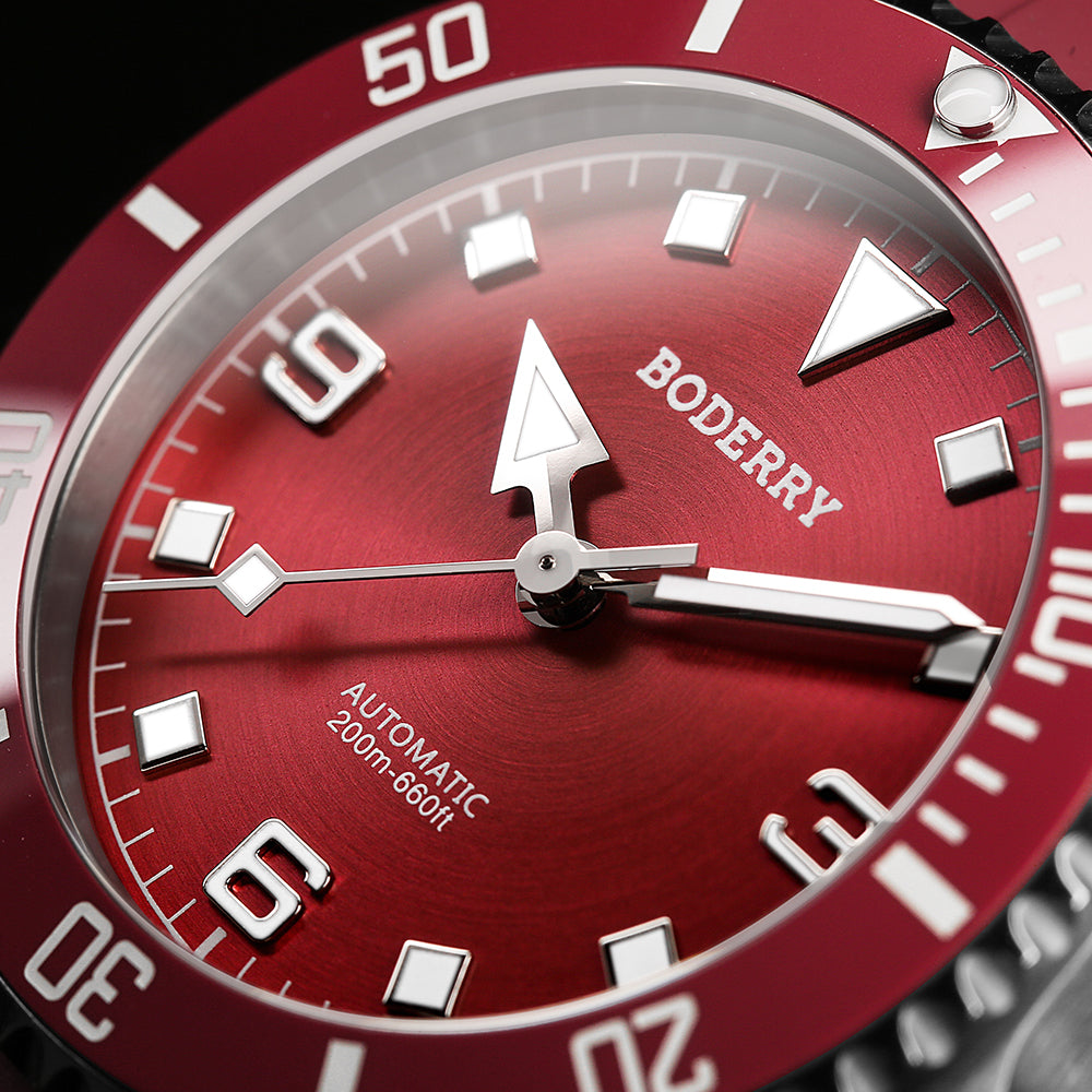 BODERRY - ADMIRAL No-Date - Titanium Automatic Diver Watch | Coral Red(Ceramic Bezel)