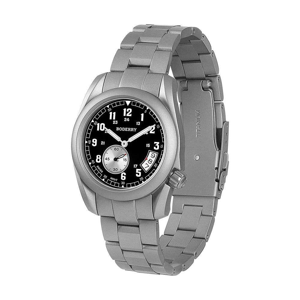 BODERRY - VOYAGER - Titanium Field Watch | Black-bracelet