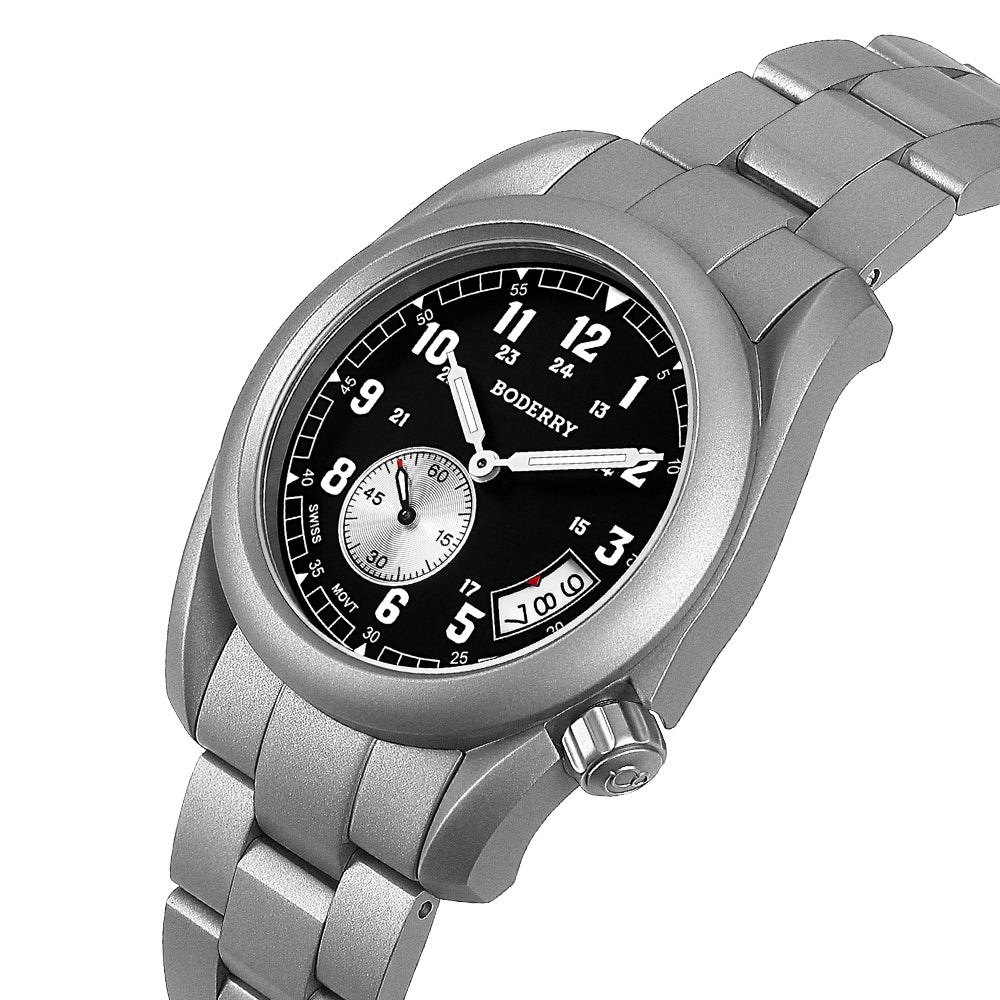BODERRY - VOYAGER - Titanium Field Watch | Black-bracelet
