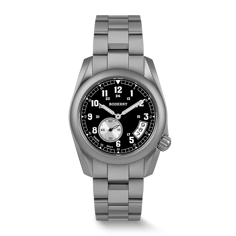 BODERRY - VOYAGER - Titanium Field Watch | Black-bracelet