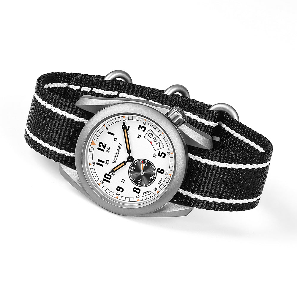 BODERRY - VOYAGER - Titanium Field Watch | White