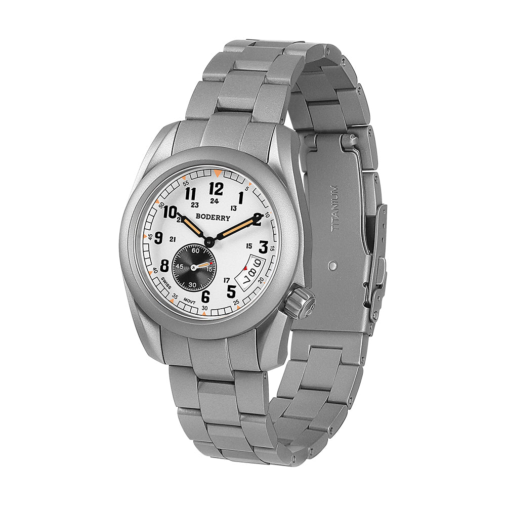 BODERRY - VOYAGER - Titanium Field Watch | White-bracelet