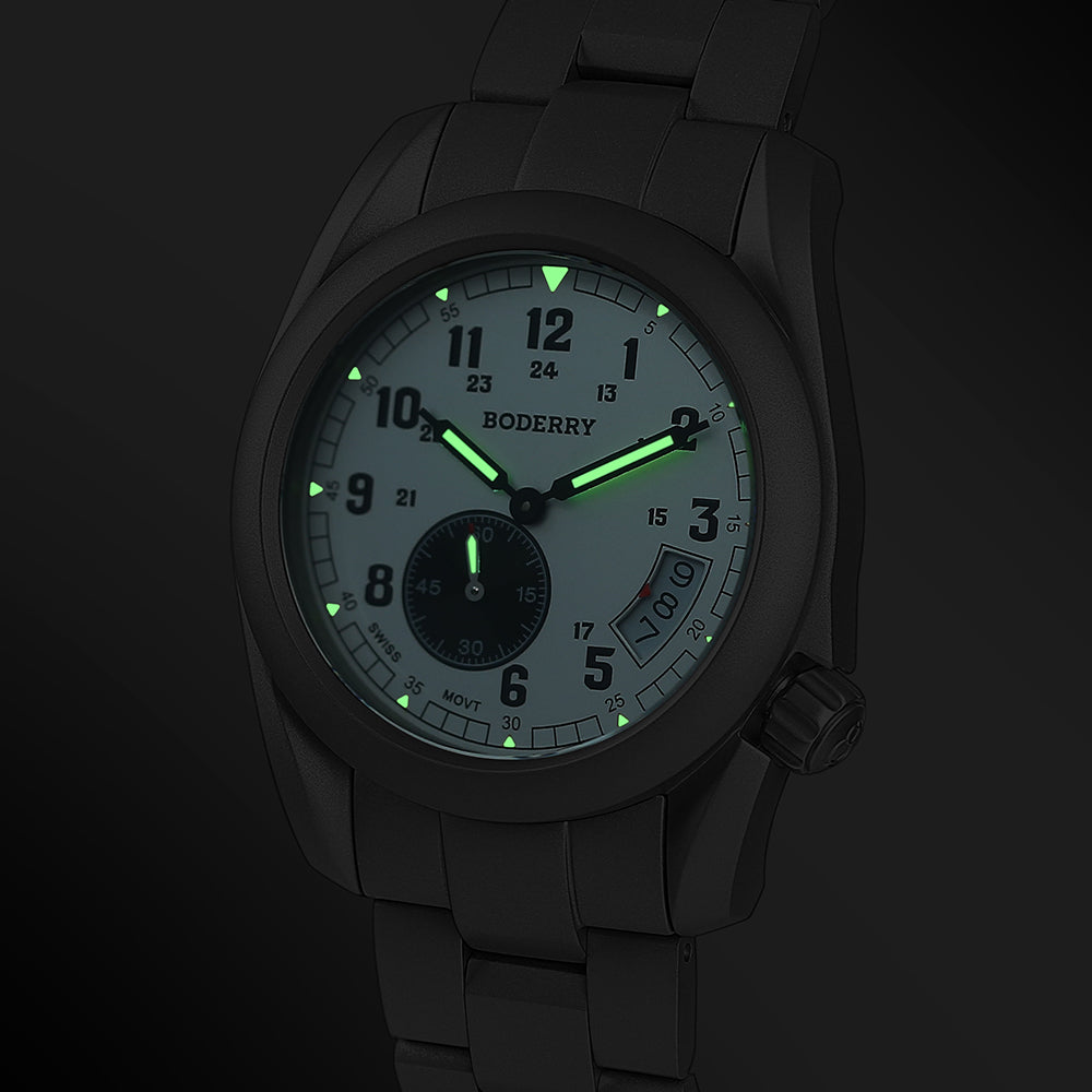 BODERRY - VOYAGER - Titanium Field Watch | White-bracelet
