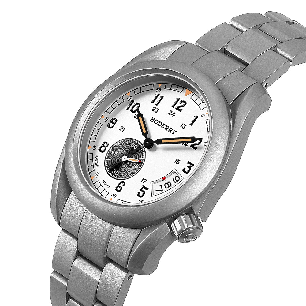 BODERRY - VOYAGER - Titanium Field Watch | White-bracelet