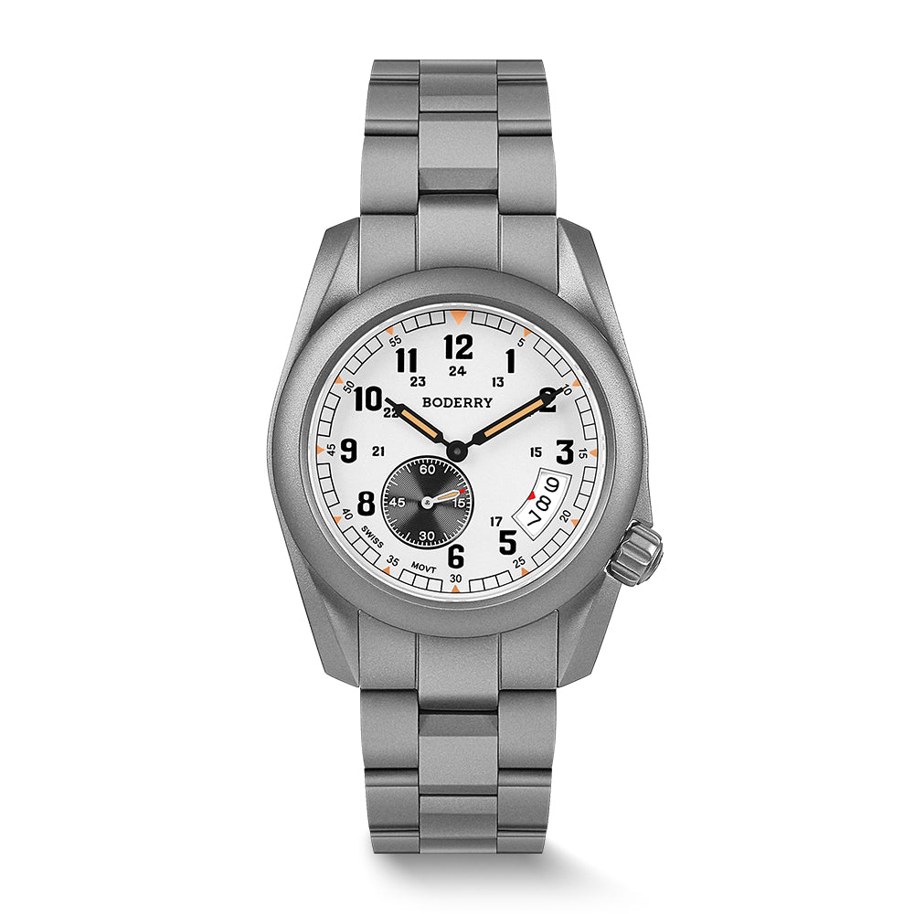 BODERRY - VOYAGER - Titanium Field Watch | White-bracelet