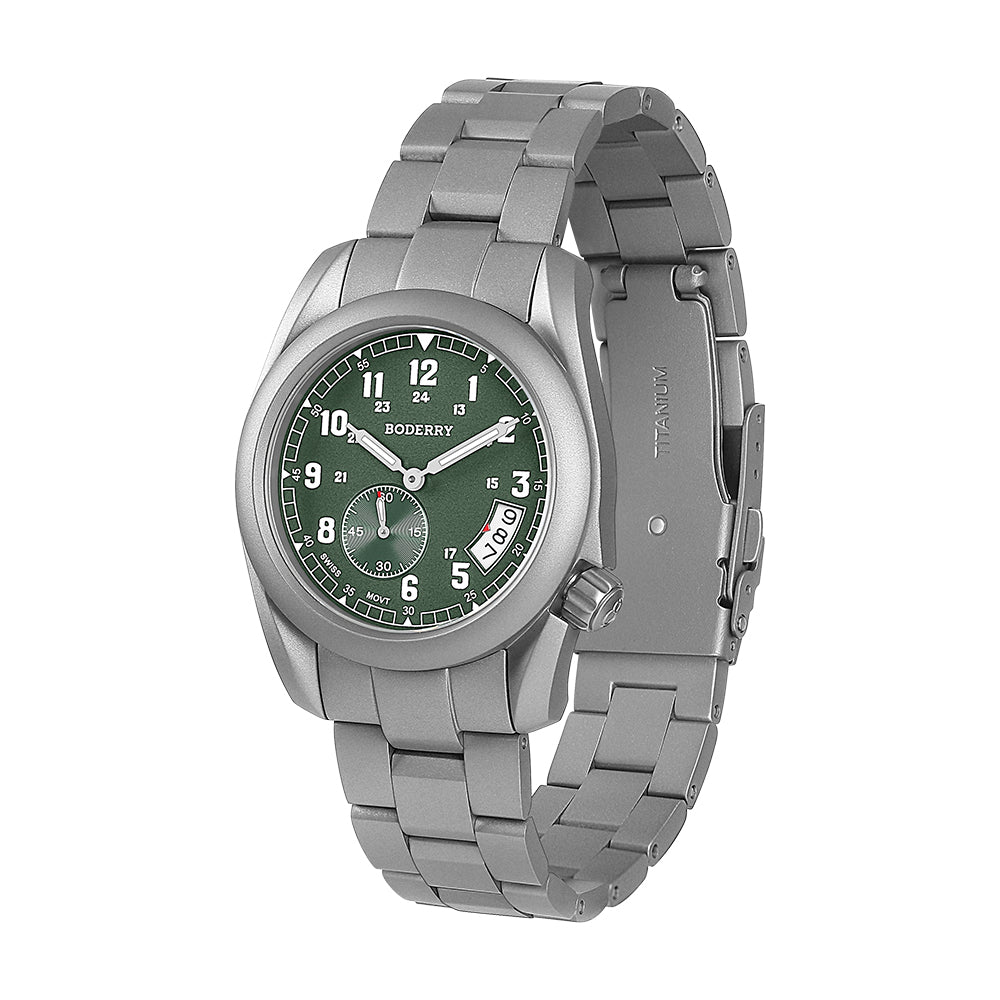 BODERRY - VOYAGER - Titanium Field Watch | Green-bracelet