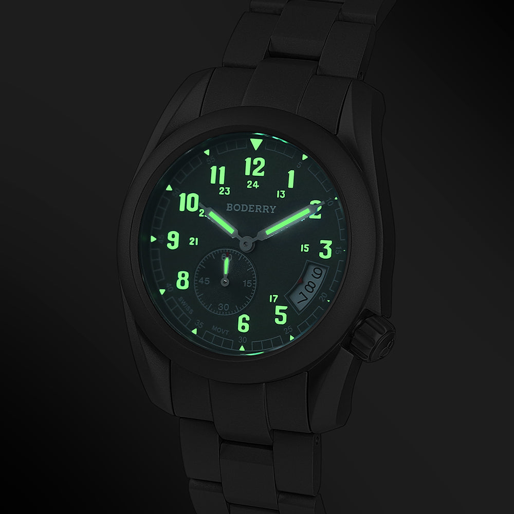BODERRY - VOYAGER - Titanium Field Watch | Green-bracelet