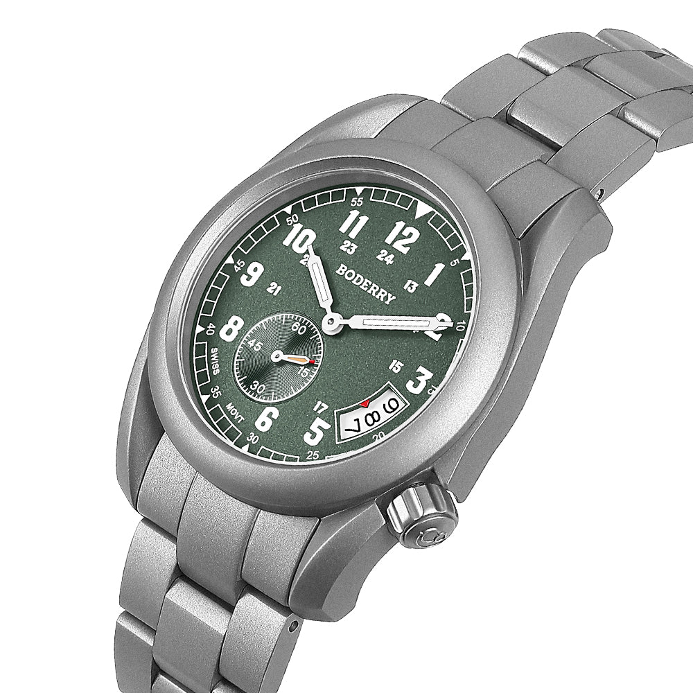 BODERRY - VOYAGER - Titanium Field Watch | Green-bracelet