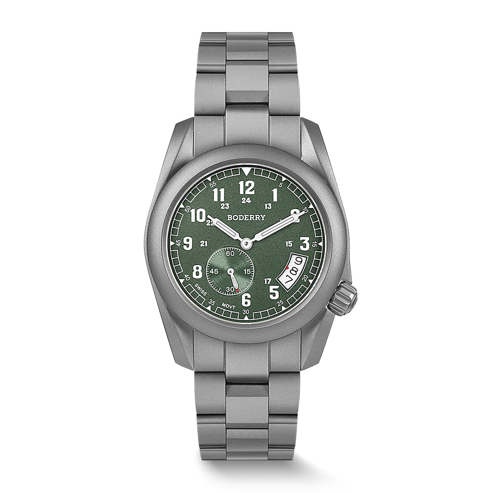 BODERRY - VOYAGER - Titanium Field Watch | Green-bracelet