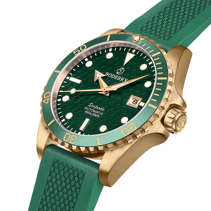 BODERRY - SEATURTLE.OCEAN - Bronze Automatic Diver Watch | Turtle Green/FKM Rubber