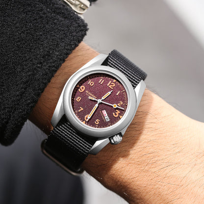 BODERRY - VOYAGER - Titanium Automatic Field Watch | Claret-Day,Date
