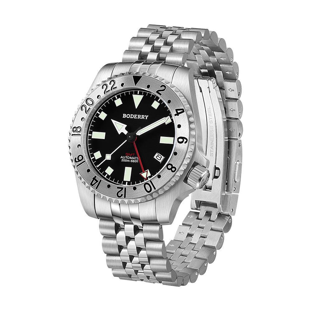 BODERRY - ADMIRAL GMT - Titanium Automatic Diver Watch | Black-Ti