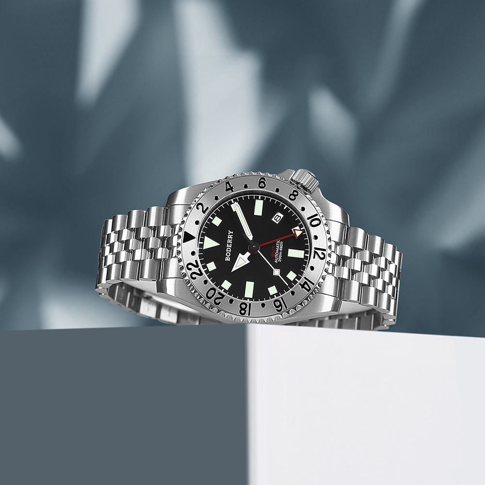 BODERRY - ADMIRAL GMT - Titanium Automatic Diver Watch | Black-Ti