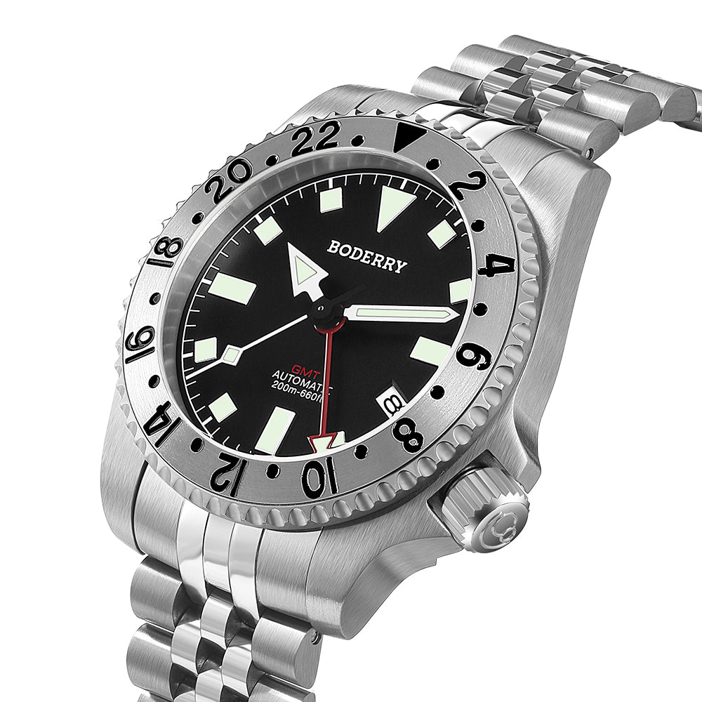 BODERRY - ADMIRAL GMT - Titanium Automatic Diver Watch | Black-Ti
