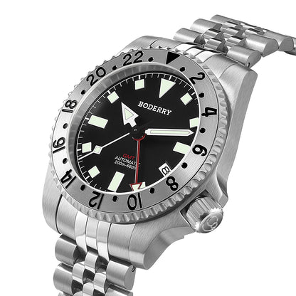 BODERRY - ADMIRAL GMT - Titanium Automatic Diver Watch | Black-Ti