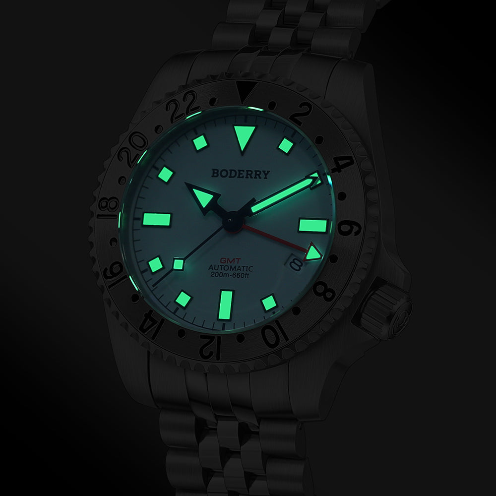 BODERRY - ADMIRAL GMT - Titanium Automatic Diver Watch | White-Ti