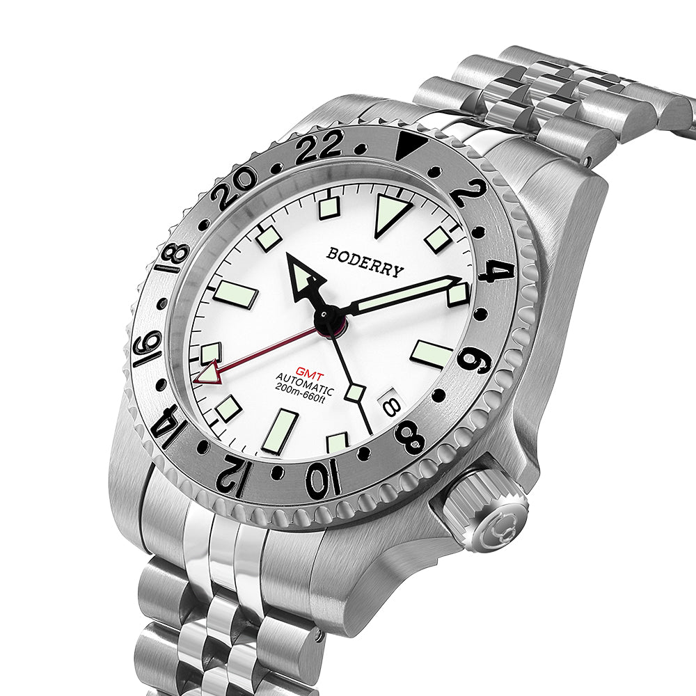 BODERRY - ADMIRAL GMT - Titanium Automatic Diver Watch | White-Ti