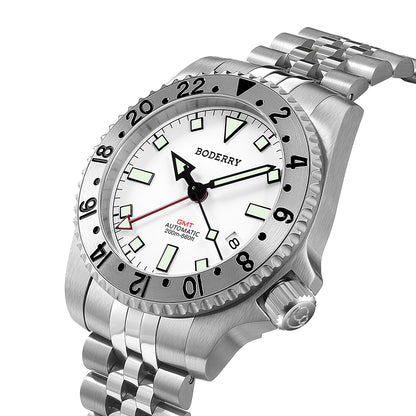 BODERRY - ADMIRAL GMT - Titanium Automatic Diver Watch | White-Ti