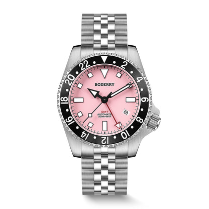 BODERRY - ADMIRAL GMT - Titanium Automatic Diver Watch | Pink-(Ceramic Bezel)