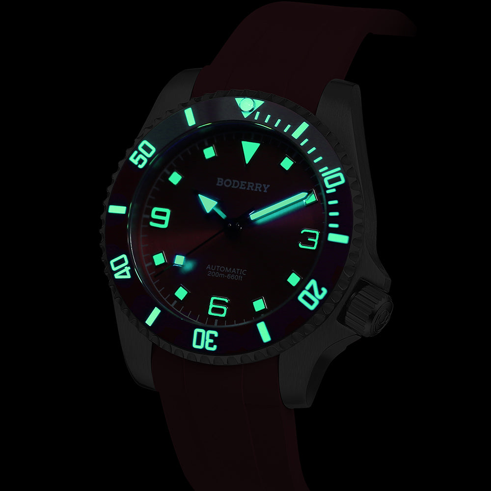 BODERRY - ADMIRAL No-Date - Titanium Automatic Diver Watch | Coral Red(Ceramic Bezel)